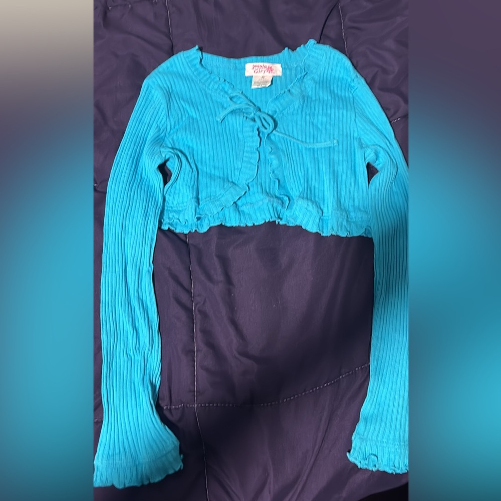 Girls' Blue Ruffled Long Sleeve Top